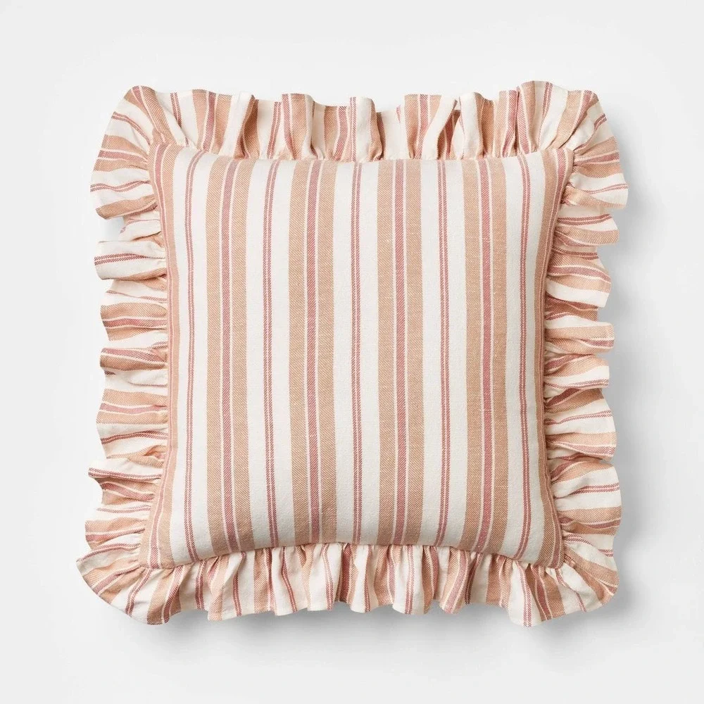 Square Woven Stripe Throw Pillow Ruffle Rose/Ivory - Threshold Studio McGee